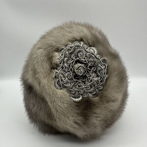 VTG CECILE New York Original Brown Mink Fur Pillbox Lace Hat Ladylike Old Money